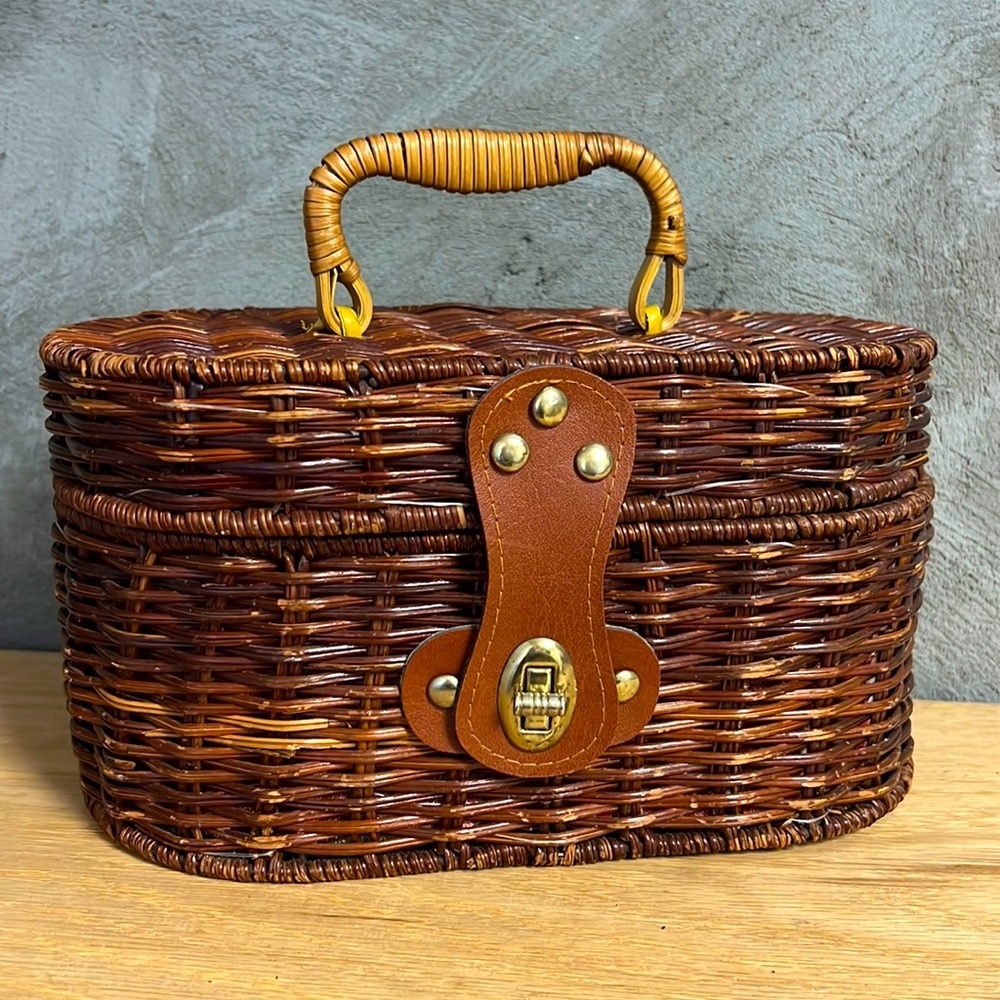 Vintage Wicker Hand Basket with Latch